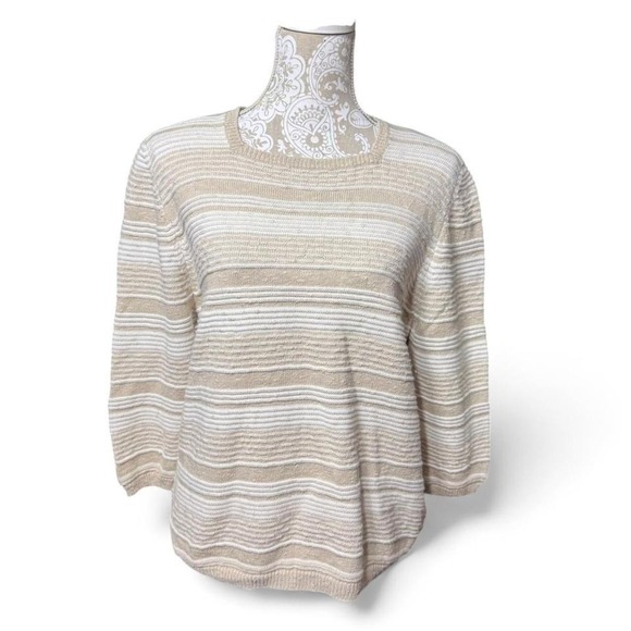 Alfred Dunner Coastal Grandma Core Neutral White and Beige Sweater Preppy - Picture 1 of 5